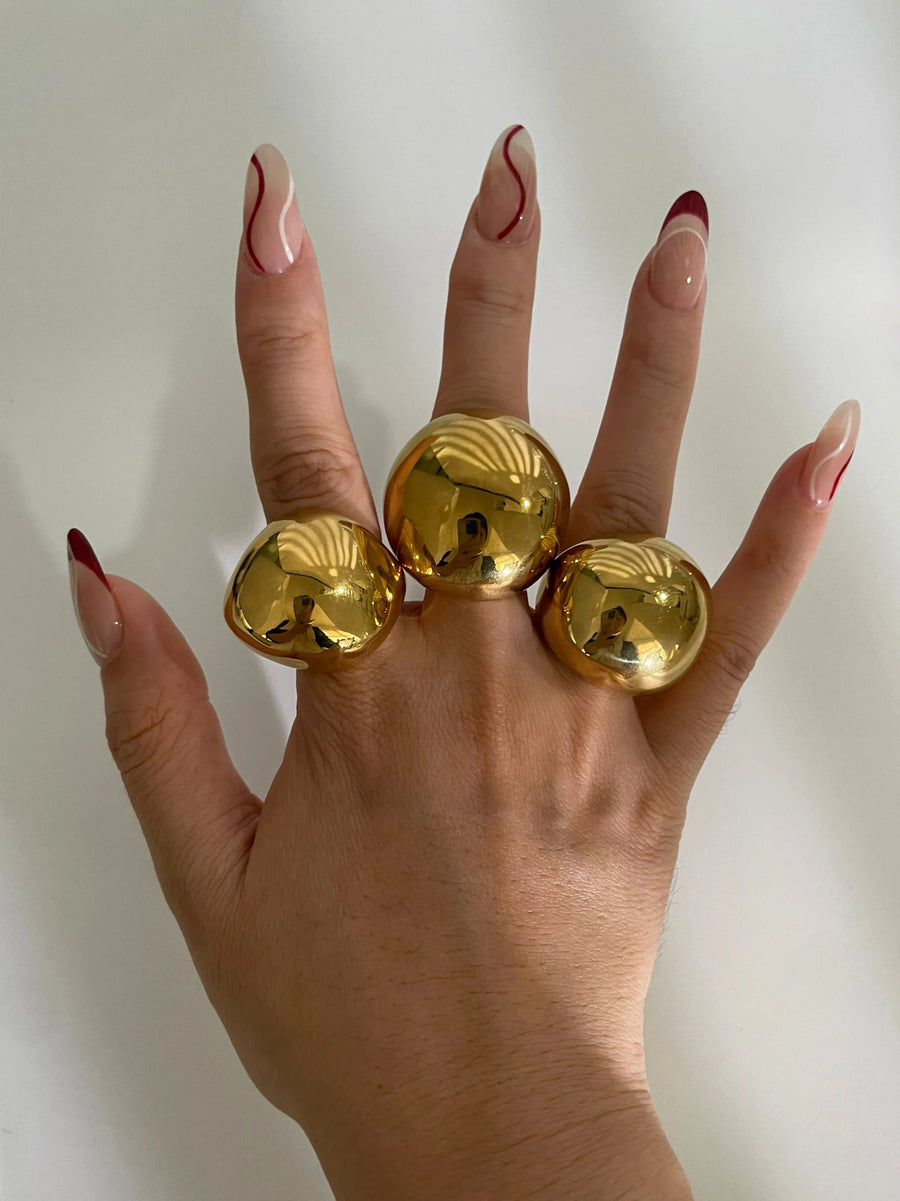 Anel Dome Extra Largo com Banho Ouro 18K