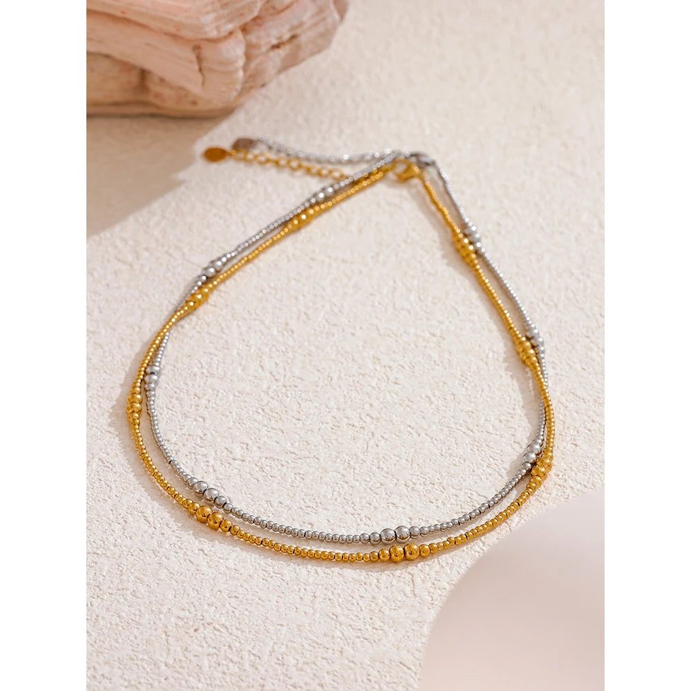 Colar Feminino Redondo com Contas decorativas em Aço Inoxidável