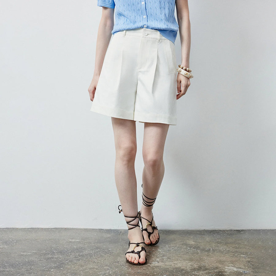 Shorts Alfaiataria Feminino Wide Leg com Bolsos