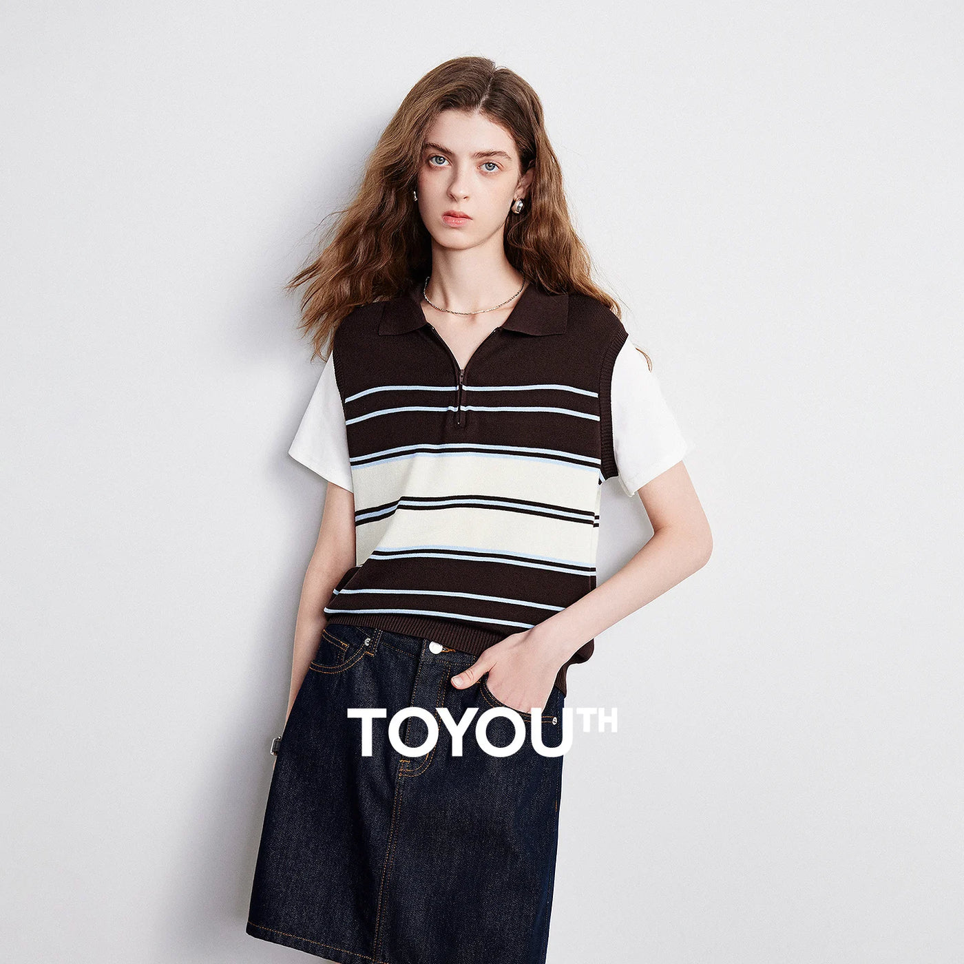 Blusa Feminina de Liocel Listrada Efeito Duas Peças