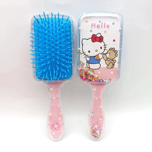 Escova Para Cabelo Profissional Hello Kitty Raquete Almofadada Azul