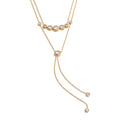 Yhpup Delicate Cubic Zirconia Double-Layer Chain Drop Tassel Luxury Necklace for Women Stainless Steel Exquisite Jewelry Gift YH218A Gold
