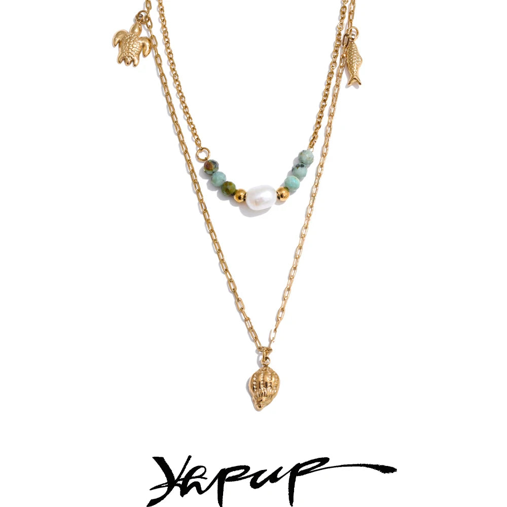 Colar Feminino de Camadas Gota com Pérola em Aço 316L