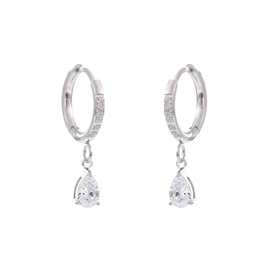 Brinco Pendente Coração e Flor com Zircônia