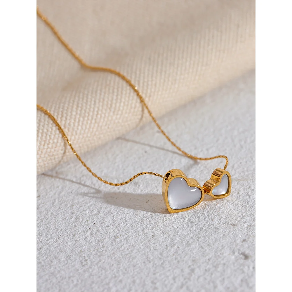 Yhpup Chic Stainless Steel Natural Shell Heart Pendant Necklace for Women Gold Color Romantic Charm Jewelry Bijoux Femme New