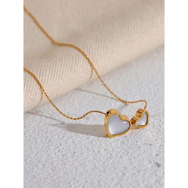 Yhpup Chic Stainless Steel Natural Shell Heart Pendant Necklace for Women Gold Color Romantic Charm Jewelry Bijoux Femme New