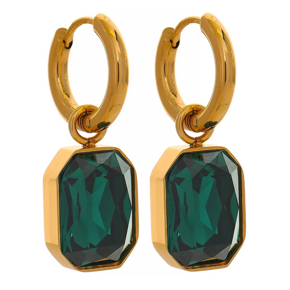 Brinco Pendente Quadrado com Zircônia Verde