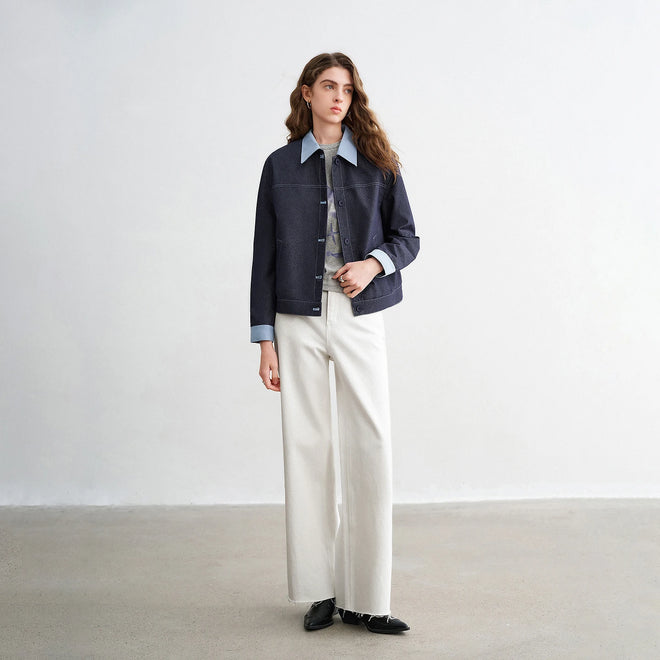 Jaqueta Feminina Efeito Jeans Patchwork Duas Peças
