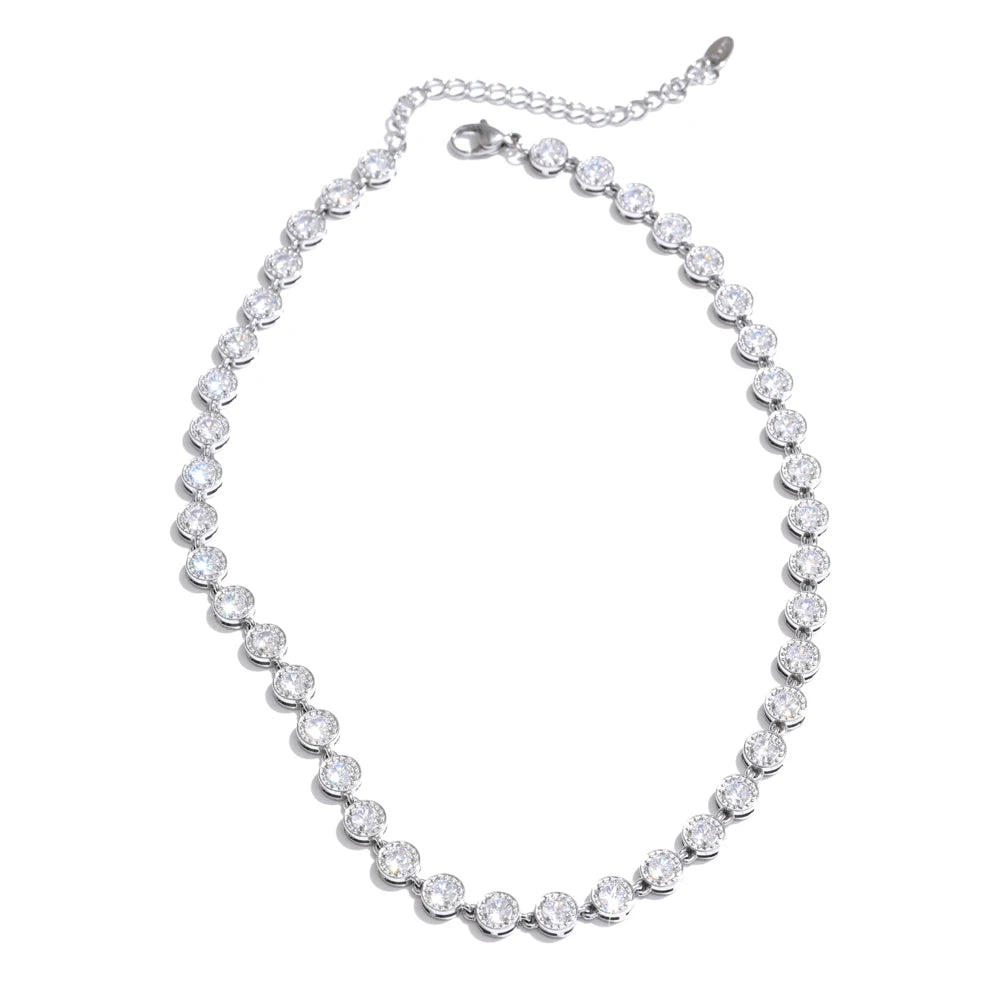 Yhpup Popular Shiny Cubic Zirconia Chain Luxury Necklace Bracelet Bangle Gold Color Platinum Plated Temperament Jewelry New P-White Necklace