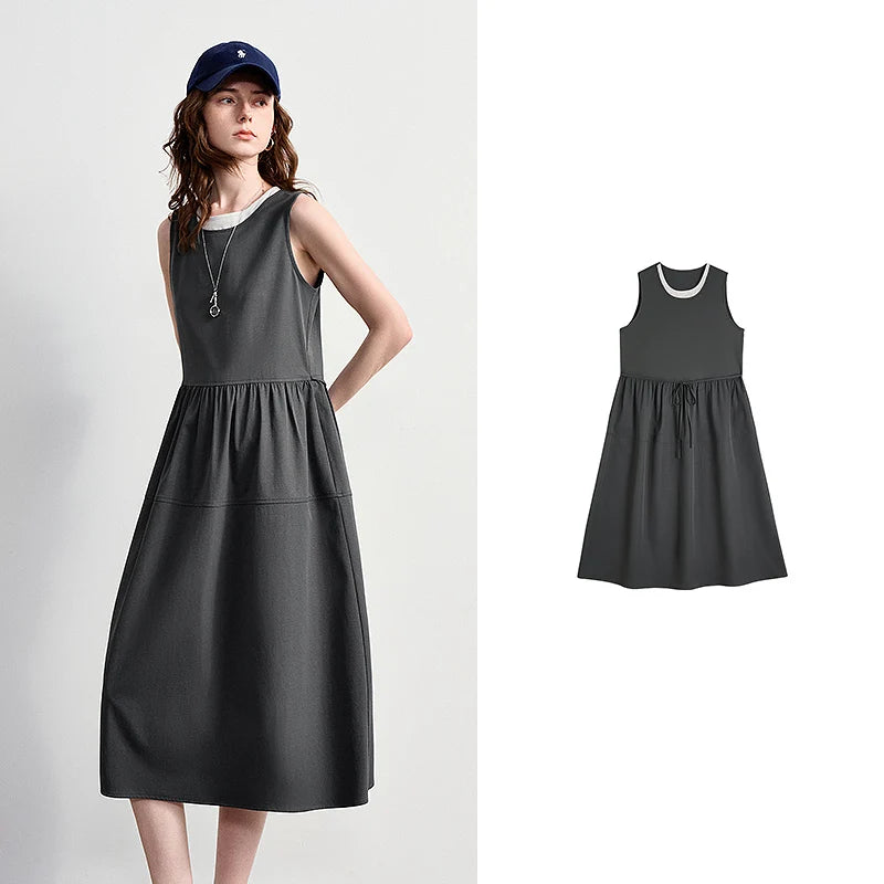 Vestido Midi Sem Manga com Recortes
