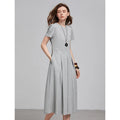 Vestido Midi de Algodão com Bordado e Manga Curta