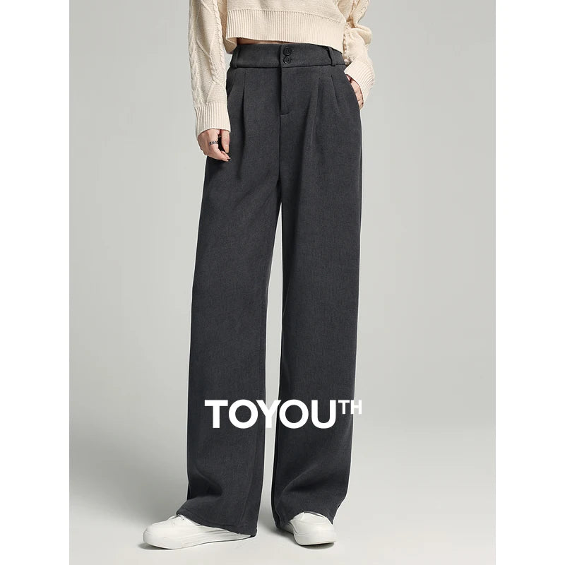 Calça Wide Leg Feminina Peluciada Cintura Alta