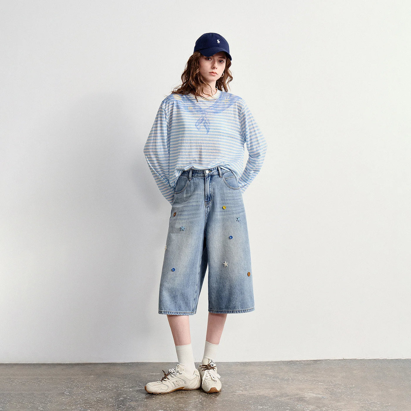 Blusa Feminina de Liocel Oversized Estilo Náutico