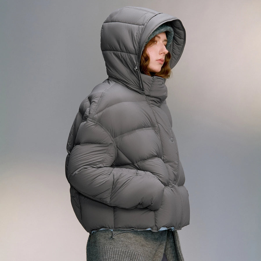 Jaqueta Puffer Feminina 90% Plumas com Capuz Ultralight