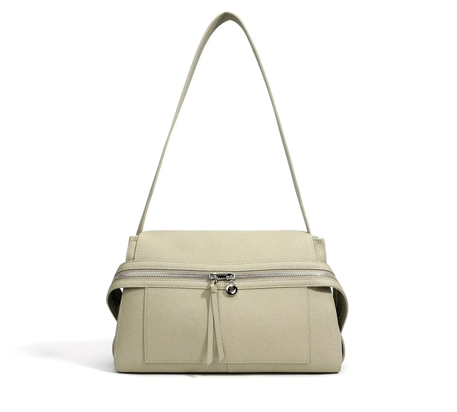 Bolsa Feminina de Couro Legítimo Baguete com Alça Única e Bolsos Internos