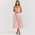 Mingmingxi Floral Print Summer Holiday Dress Elegant Midi Spaghetti Strap Lace Up Dress A Line Casual Women Clothing 2024 solid pink