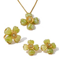Yhpup Acrylic Fashion Flower Pendant Necklace Adjustable Ring Earrings Set 2025 Stainless Steel Trendy Jewelry Gift Multi-color Set Green