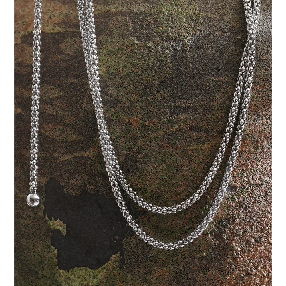 Yhpup 132cm Long Stainless Steel Double-Layer Chain Stacking Necklace Waterproof Quality Metal PVD Plated Fashion Jewelry New