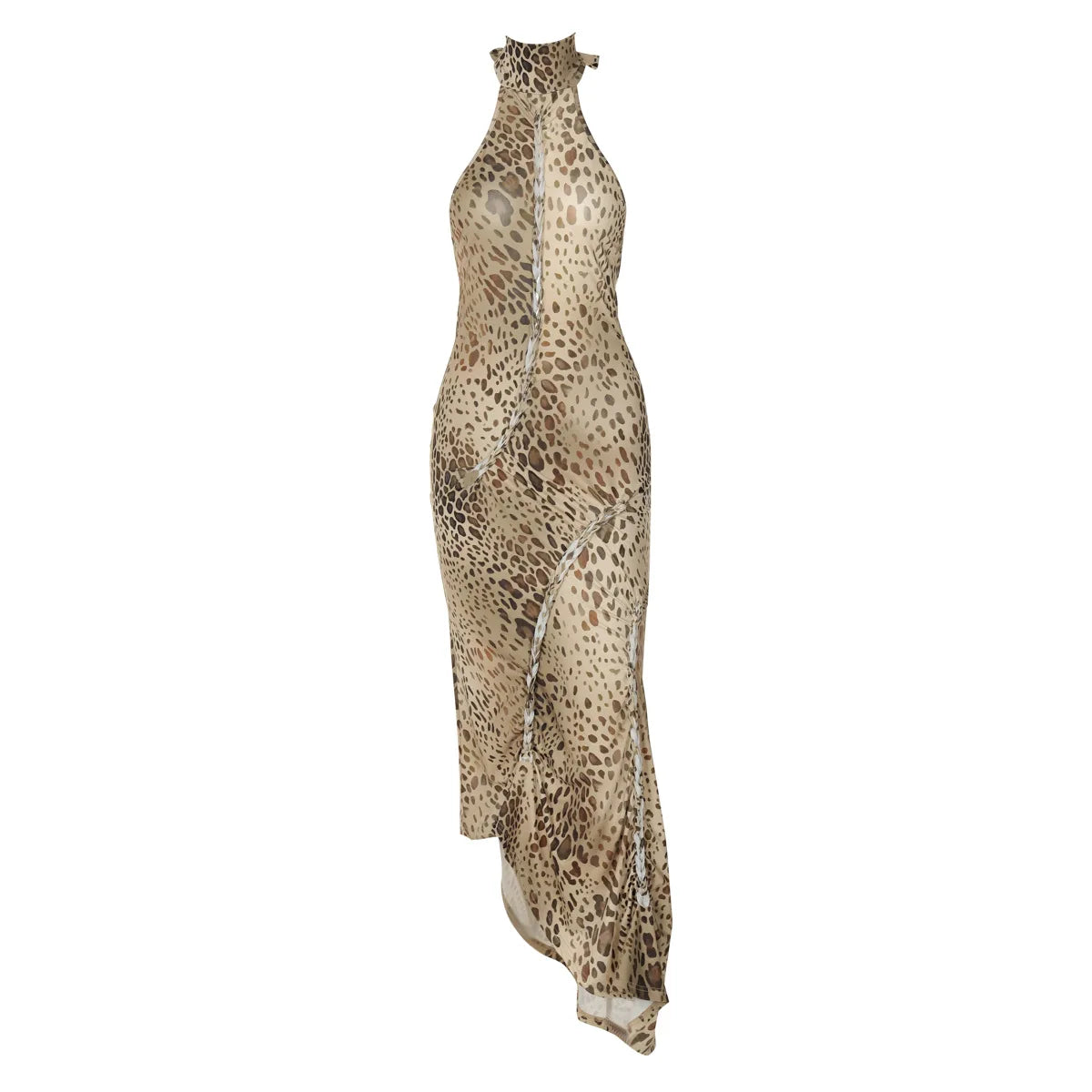 Vestido Longo Feminino Animal Print com Costas Abertas leopard
