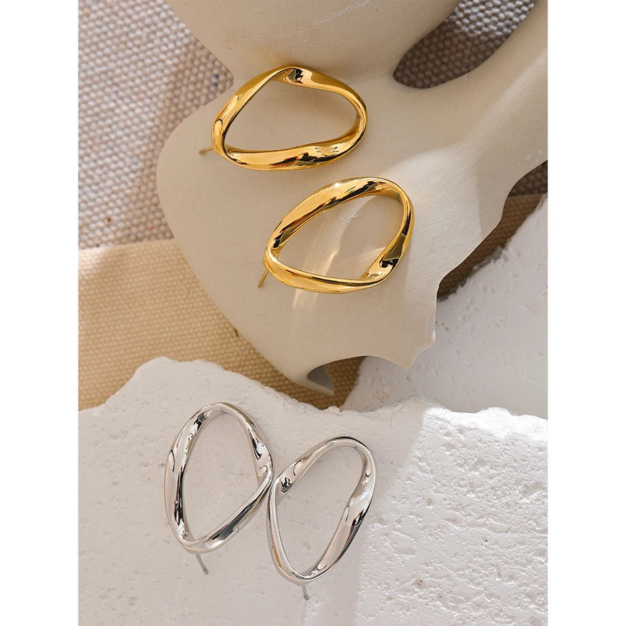 Yhpup Minimalist 316L Stainless Steel Oval Hollow Charm Metal Stud Earrings 18K Gold & Platinum Plated  Versatile Daily Jewelry