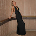 Elegant Women's Halter Curvy Long Dress V Neck Lace-up Backless Maxi Dresses Evening Wedding Guest Holiday Summer Yellow White