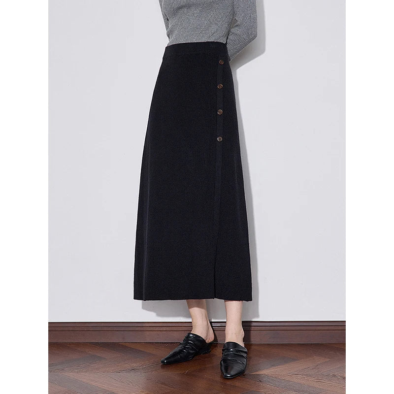 Saia Midi Feminina de Tricô de Inverno