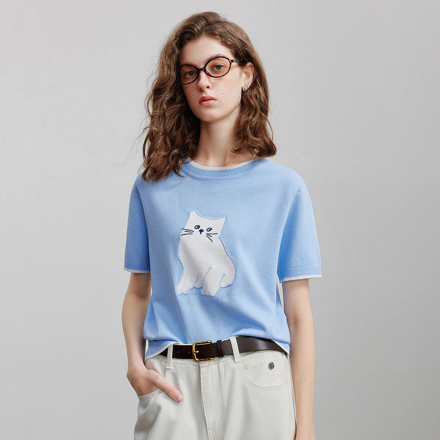 Blusa Feminina de Tricô Manga Curta Casual
