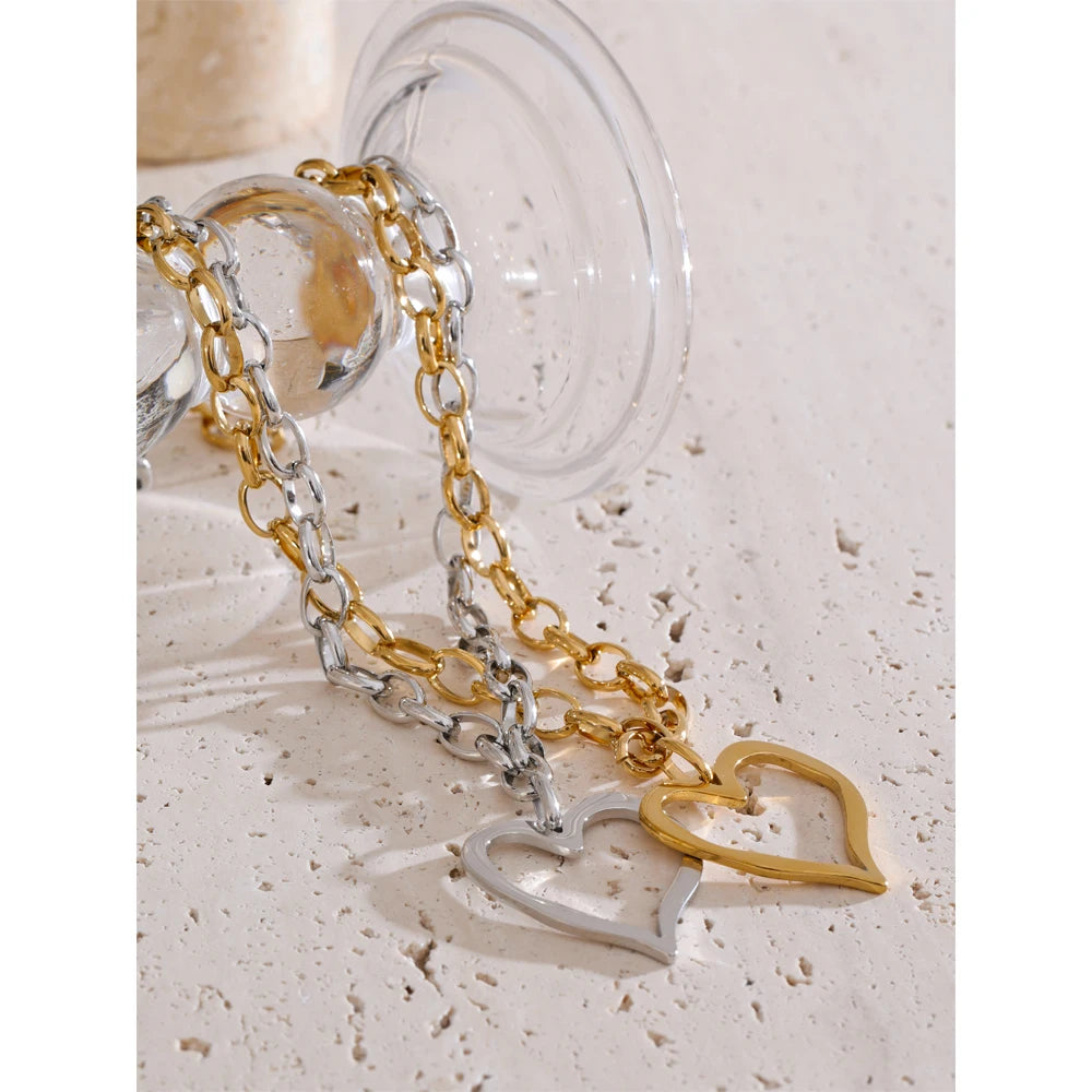 Yhpup Classic Stylish Stainless Steel Heart Love Drop Chain Necklace Gold Platinum Color PVD Plated Fashion Romantic Jewelry