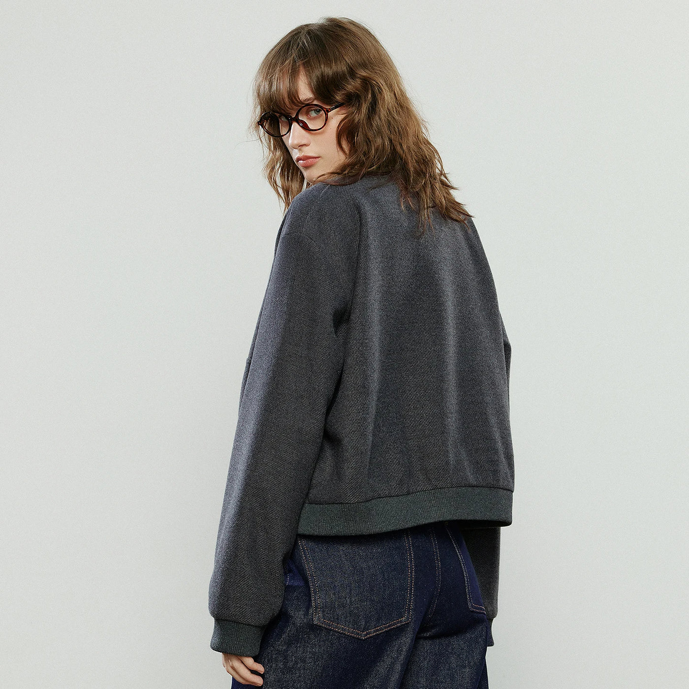 Jaqueta Bomber Feminina de Lã Cinza