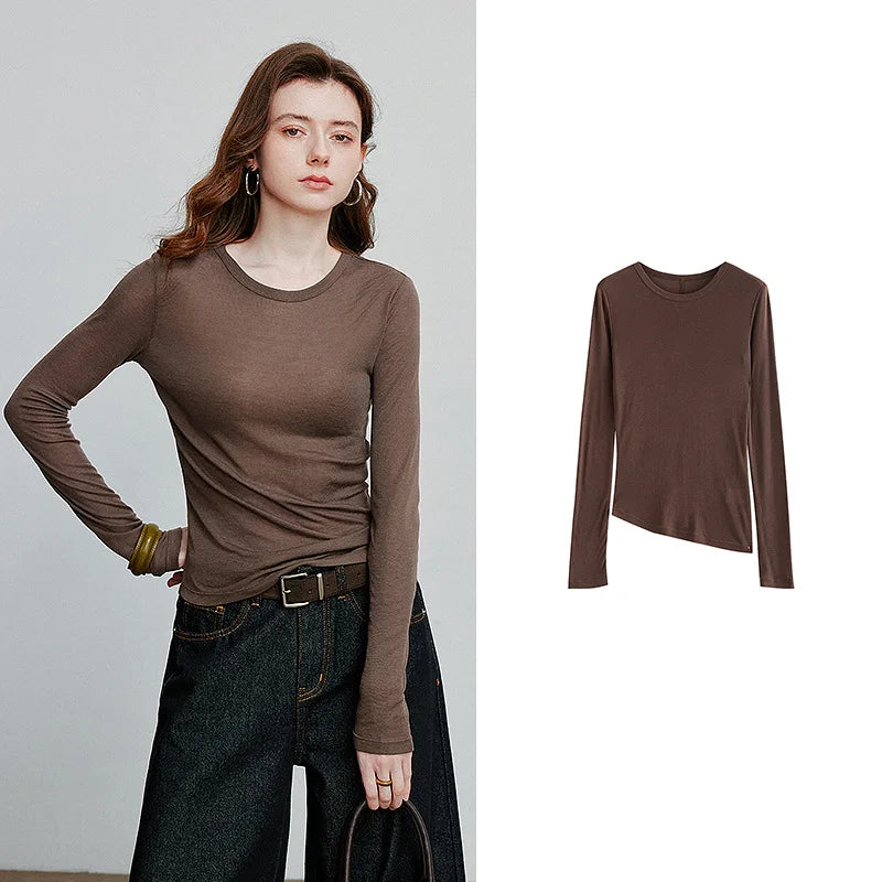 Blusa Feminina de Liocel e Lã Assimétrica Manga Longa