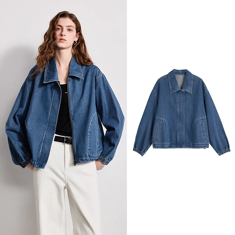 Jaqueta Jeans Feminina 100% Algodão com Bolsos Dark Blue