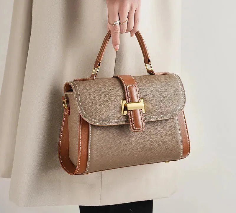 Bolsa feminina de couro legítimo pequena transversal quadrada vintage 2025