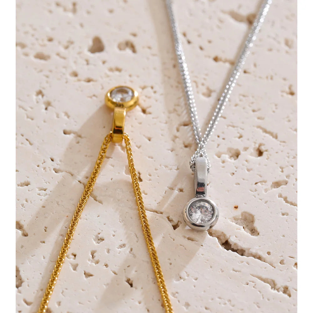 Yhpup Stainless Steel Small Exquisite CZ Zirconia Pendant Necklace for Women Trendy Fashion Chic Collar Jewelry Recommend Gift