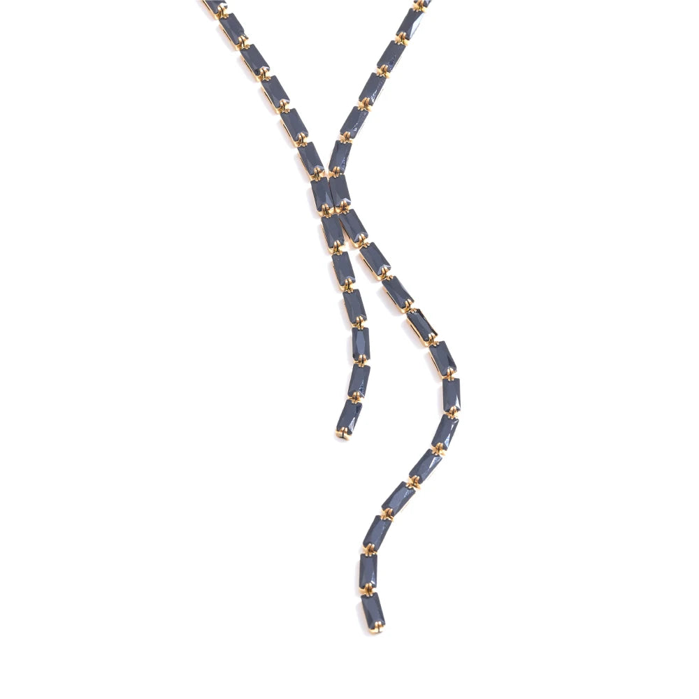 Colar Feminino Gota com Zircônias Coloridas em Aço Inoxidável Preto