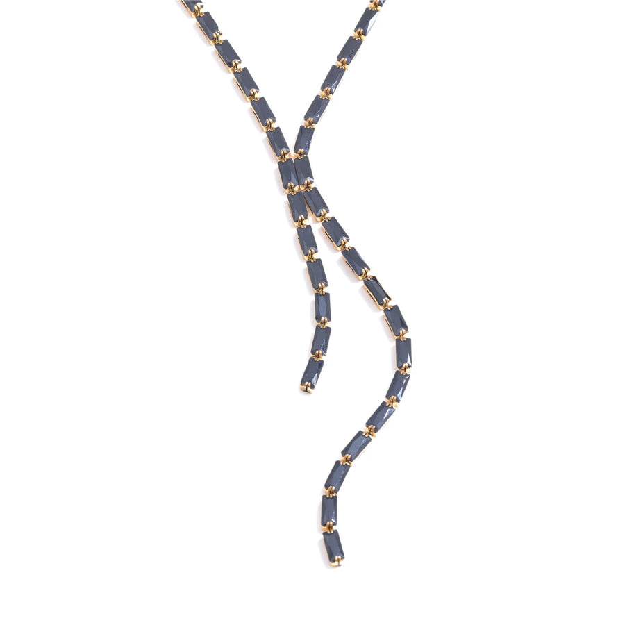 Yhpup Delicate Shiny Multicolored Cubic Zirconia Chain Chest Necklace High Quality Stainless Steel Premium Fashion Jewelry Gift YH4325A Black