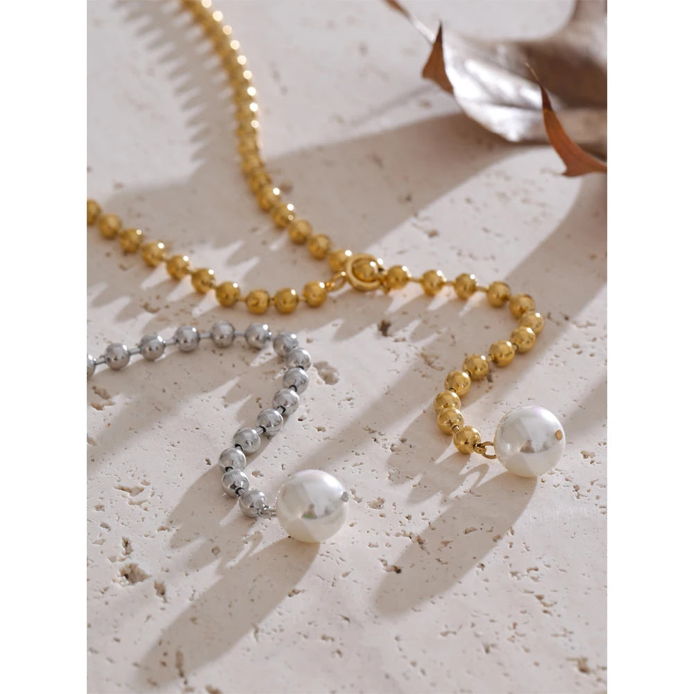 Colar Feminino Redondo com Pérola em Aço Inoxidável 6