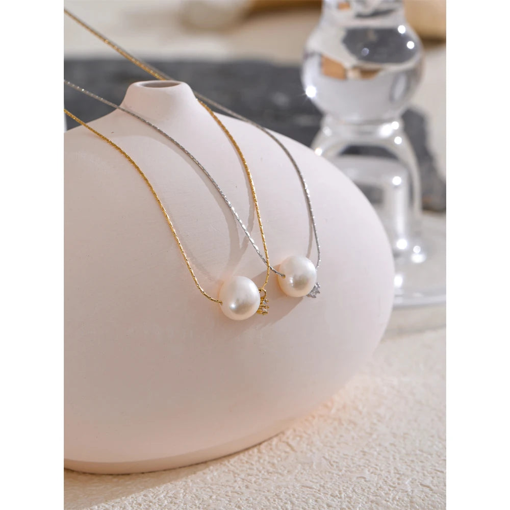 Colar Feminino Gota com Pérola em Aço Inoxidável 11