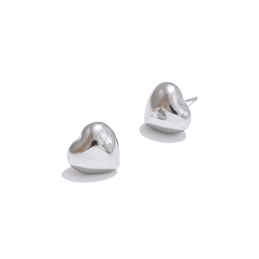Yhpup Chunky Hollow Heart Small Stud Earrings Daily Jewelry 316L Glossy Smooth Tarnish Resistant Fashion Charm Accessories Gift