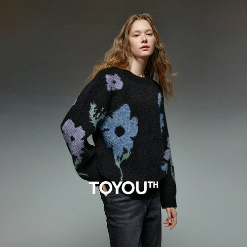 Suéter de Lã com Jacquard Floral para Mulheres