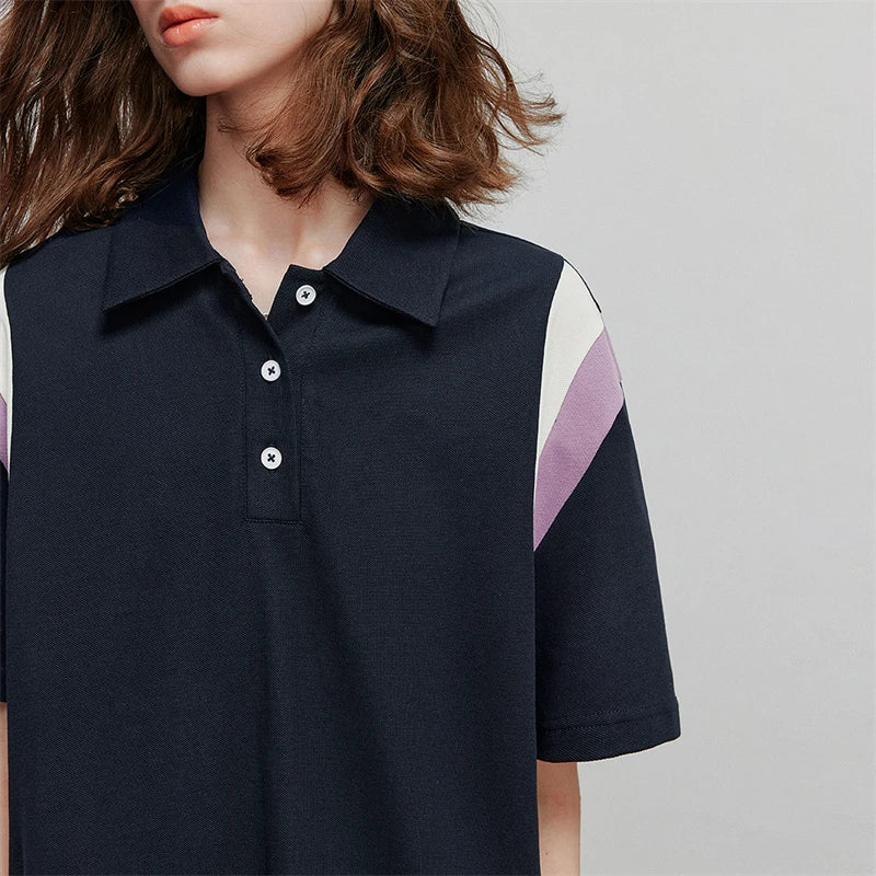 Vestido Chemise Curto com Recortes Contrastantes