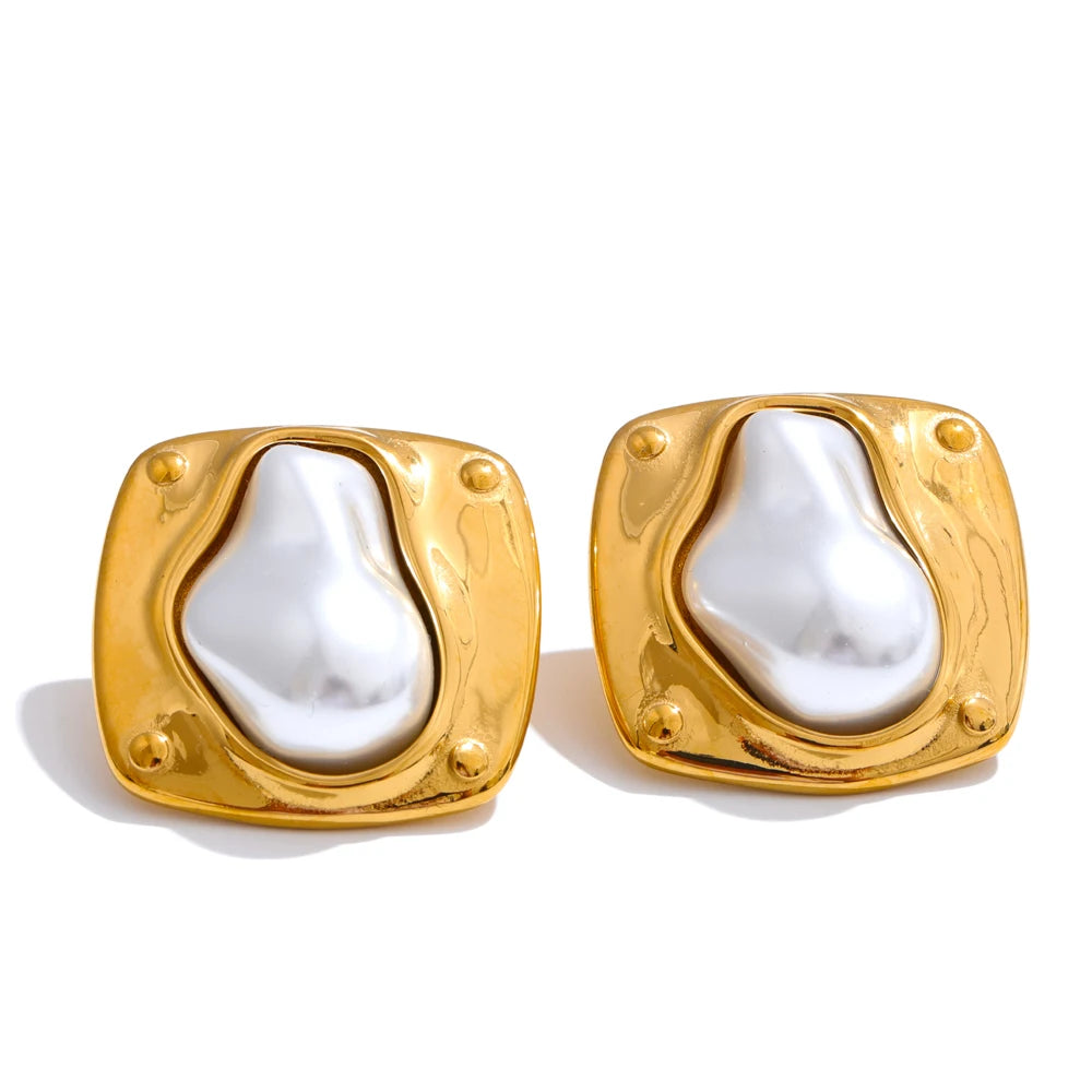 Yhpup Fashion Stainless Steel Cast Stud Earrings for Women Statement Jewelry Inlaid Green Resin Stone 18k Gold PVD Plated Gift