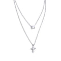 Yhpup High Quality Double-Layer Chain Zirconia Cross Pendant Delicate Necklace Stainless Steel Temperament Fashion Gift Jewelry YH576A Platinum
