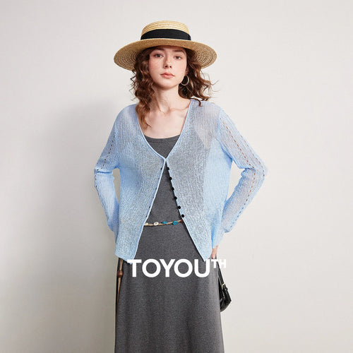 Cardigan Feminino Vazado com Decote V e Caimento Solto