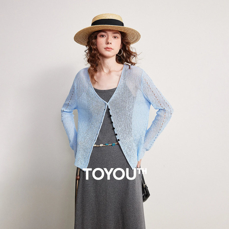 Cardigan Feminino Vazado com Decote V e Caimento Solto