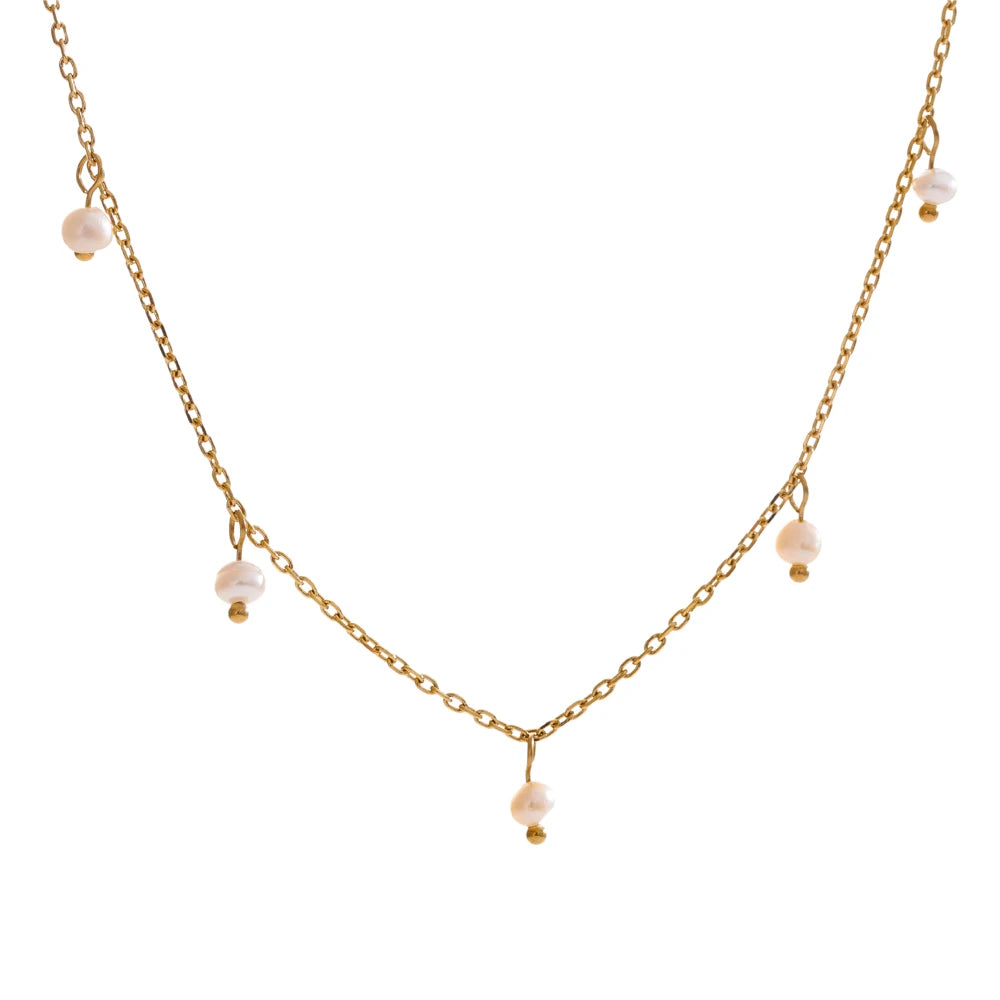Colar Feminino Gota com Pérola em Aço Inoxidável 16 YH4953A Gold