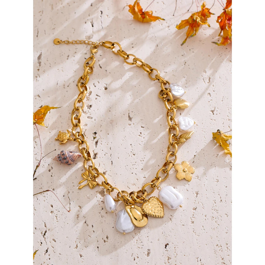 Colar Feminino com Pingente de Concha Natural em Aço Inoxidável