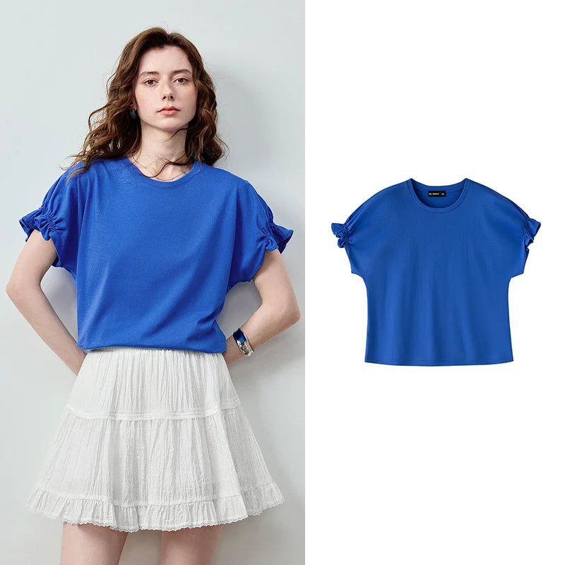 Camiseta Feminina de Algodão com Mangas Babado