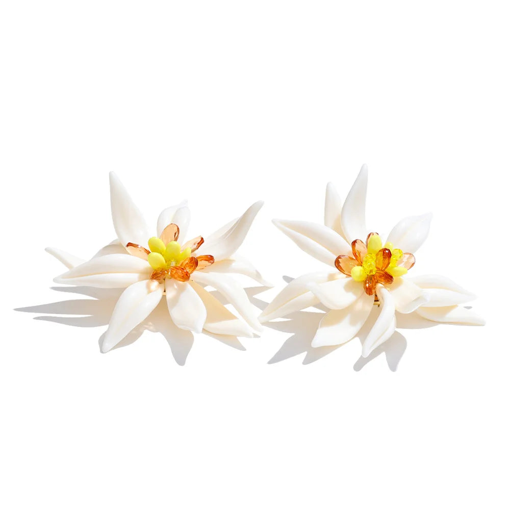 Yhpup Waterproof Trendy Petal Flower Handmade Necklace Bracelet Earrings Ring Fashion Stainless Steel PVD Plated Popular Jewelry YH888A Earrings