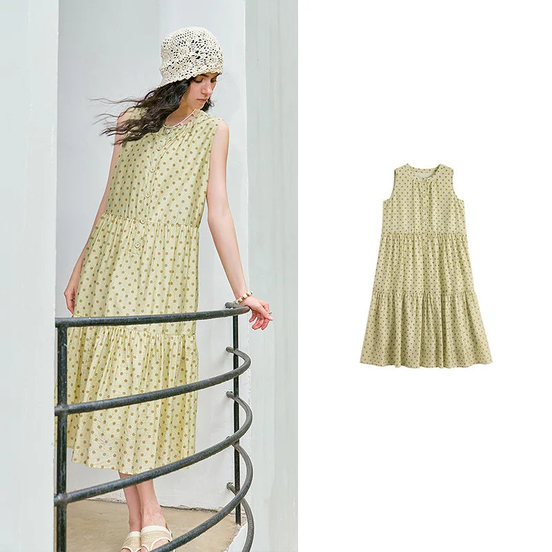 Vestido Midi de Liocel Poá com Saia em Camadas Light Green