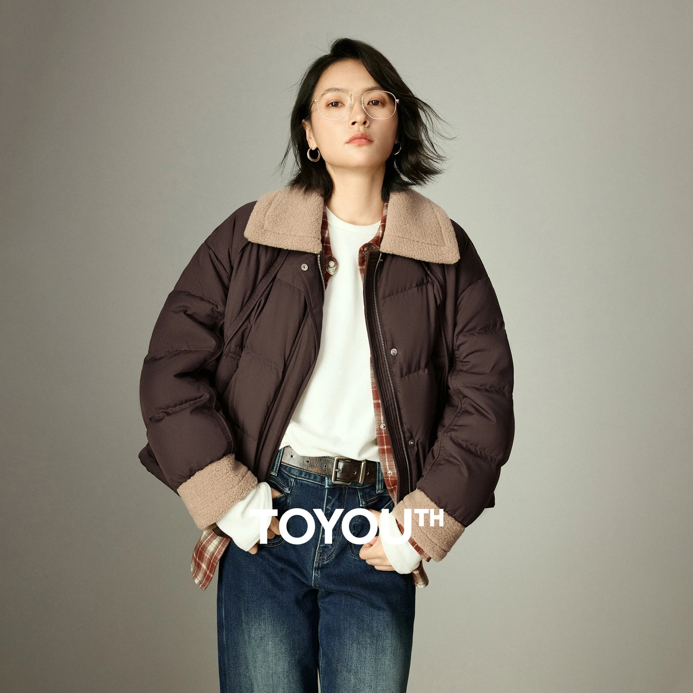 Jaqueta Puffer Feminina 90% Plumas com Recortes Coloridos